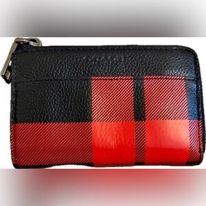 Coach Black and Red Plaid Card Holder